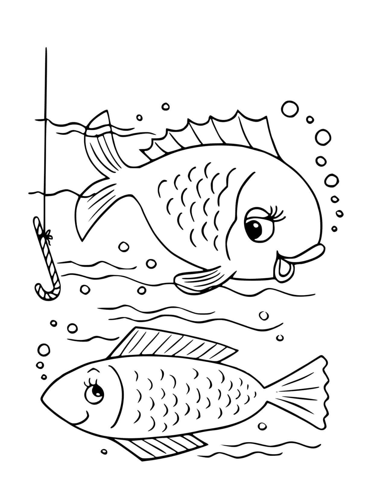 Coloriage Deux Poissons Dans La Mer - Poisson à imprimer