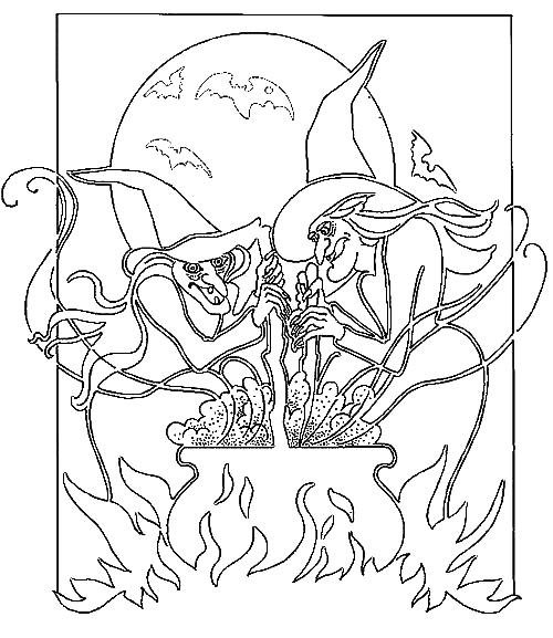 Coloriage Deux Sorcières Preparent Un Sortilege Dans Une Marmite - Halloween sorciere à imprimer