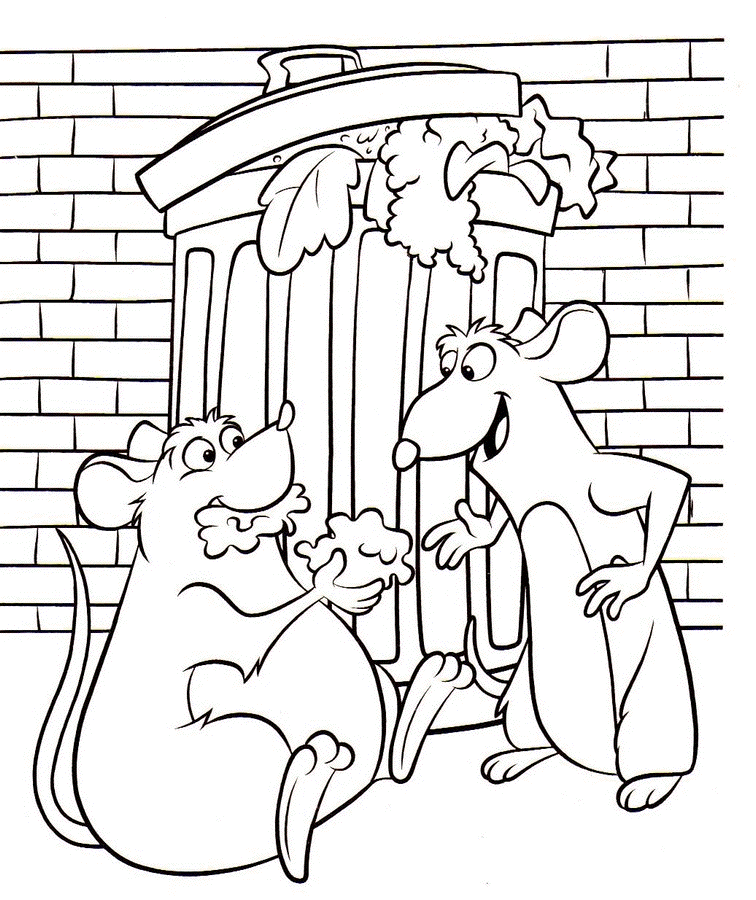 Coloriage Deux Souris Devant Une Poubelle Ratatouille - Souris à imprimer