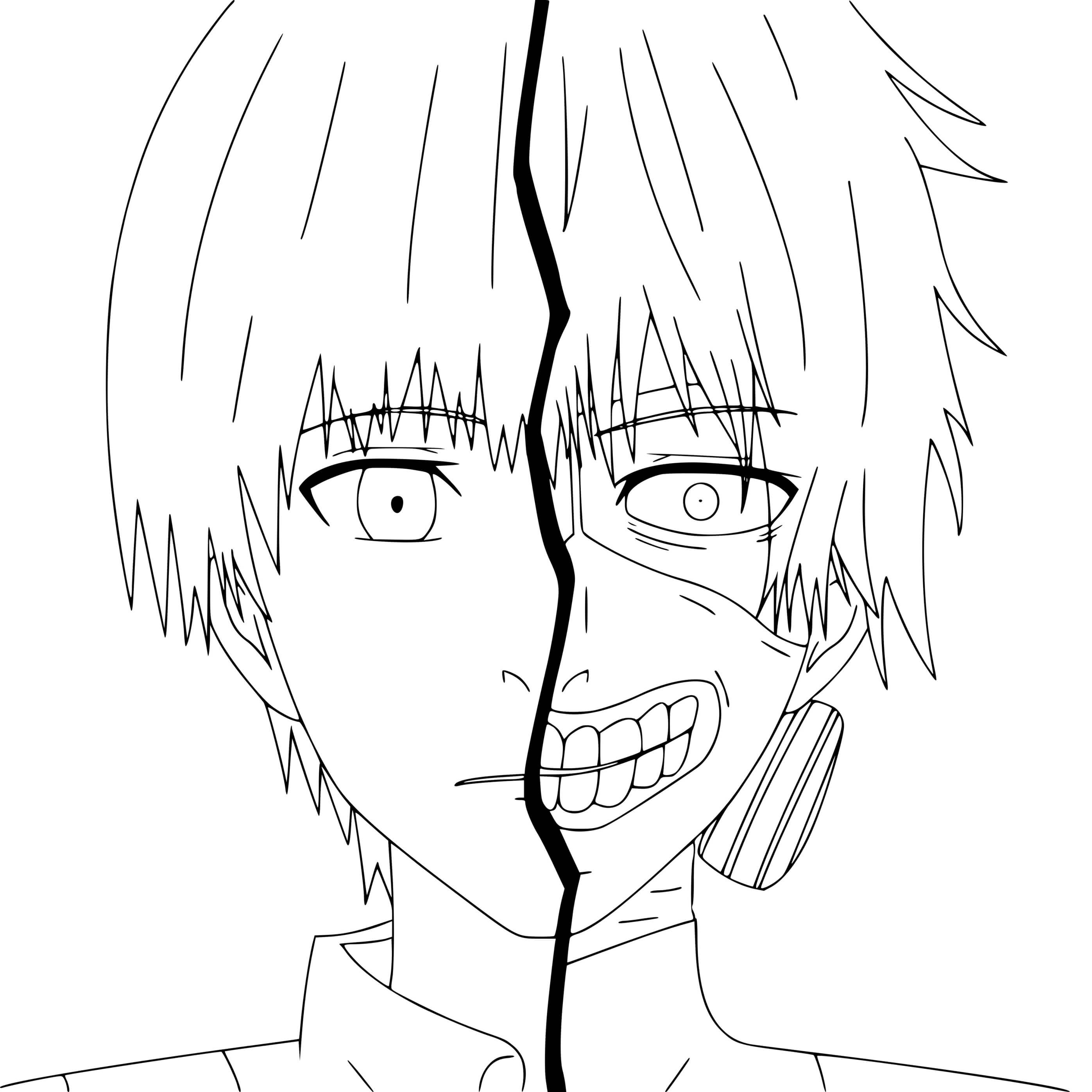Coloriage Deux Visages De Ken Kaneki - Tokyo ghoul à imprimer