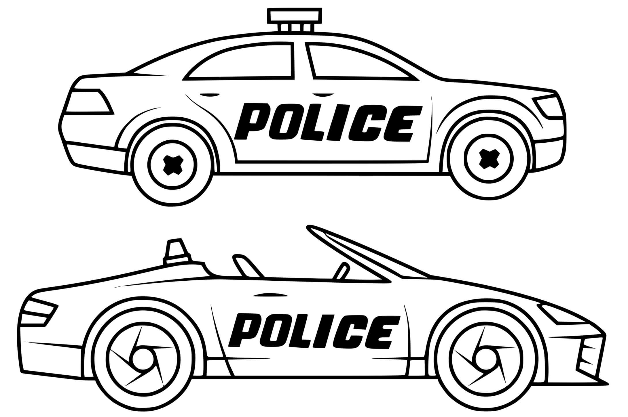 Coloriage Deux Voitures De Polices Rapides Gendarmerie - Police à imprimer
