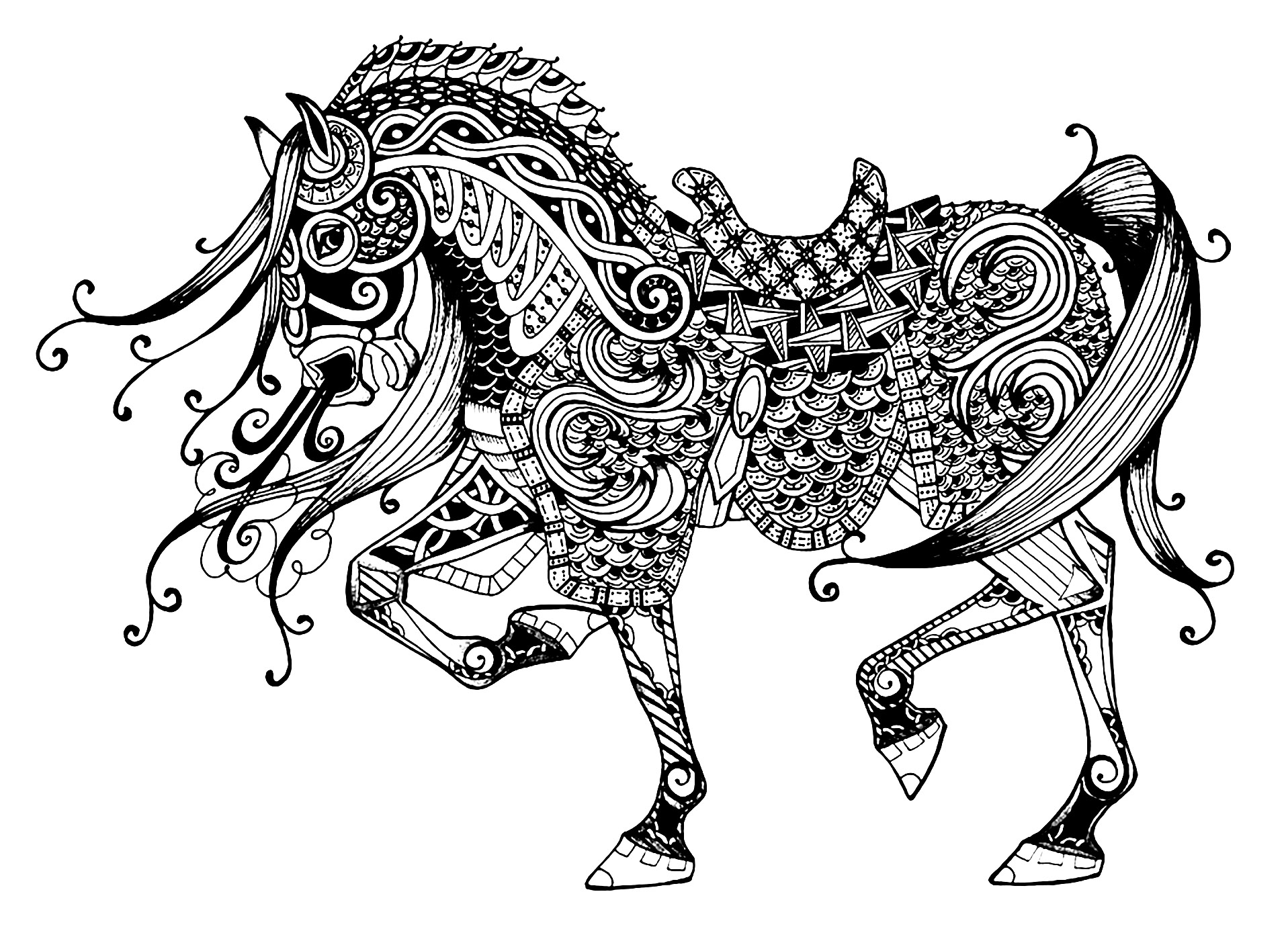 Coloriage Difficile Cheval Majestueux - Adulte animaux à imprimer