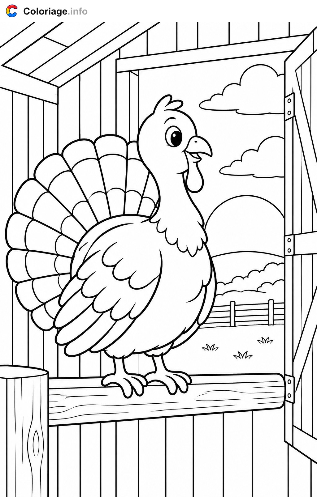 Turkey on a Perch at Sunset — Coloring page to print