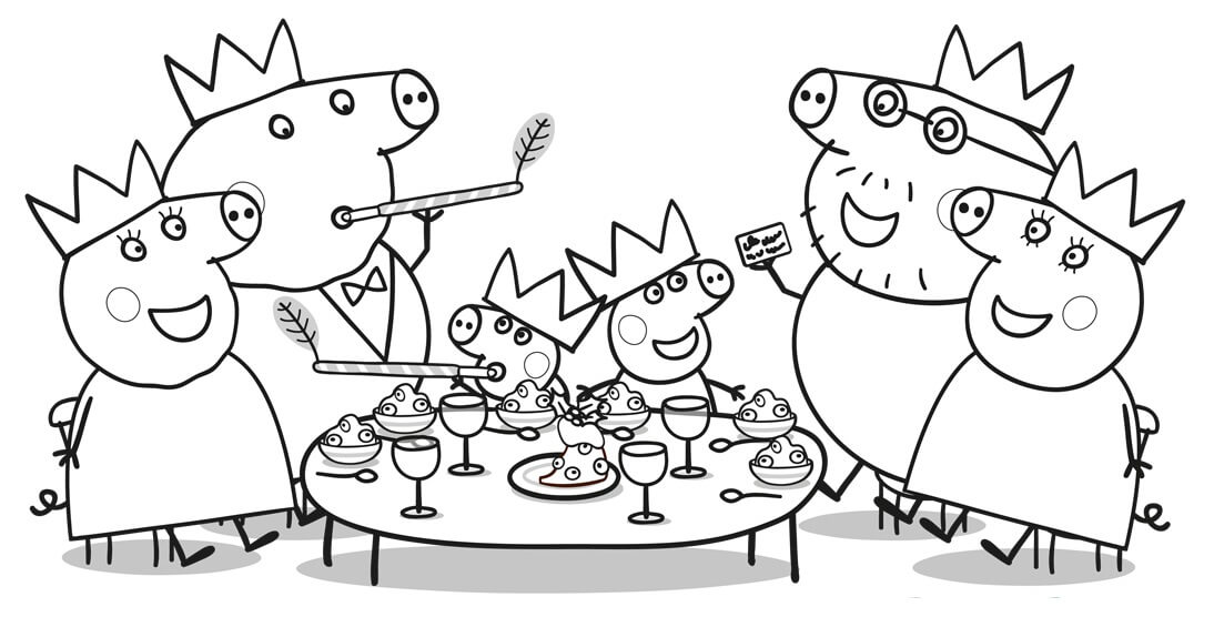 Coloriage Diner De Noël De La Famille Peppa Pig Pour Le 25 Décembre - Peppa pig à imprimer