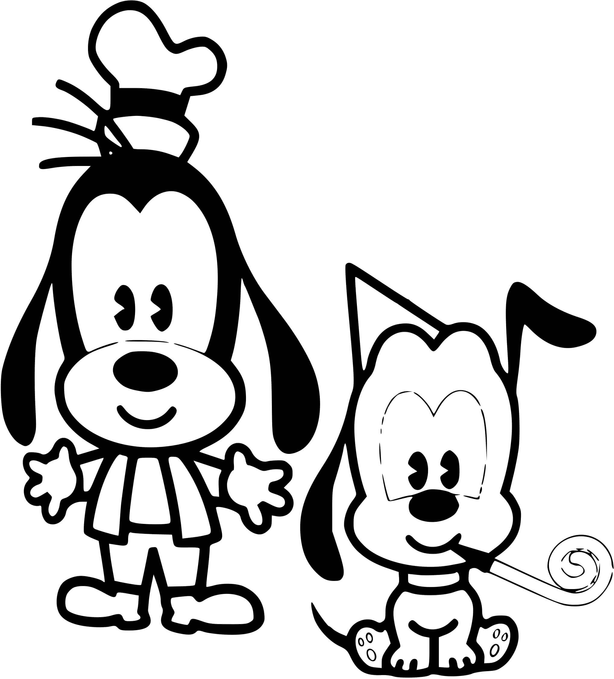 Coloriage Dingo et pluto bébé anniversaire kawaii disney - Kawaii disney à imprimer