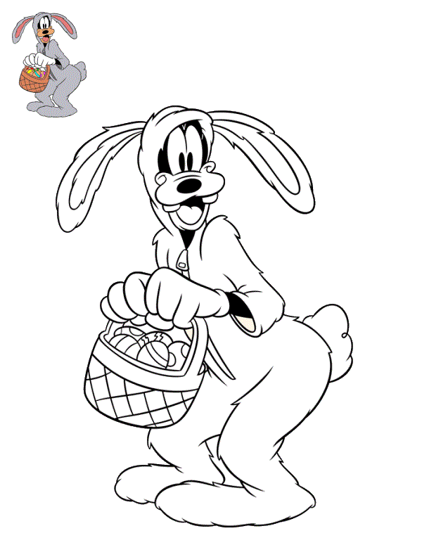 Coloriage Dingo Lapin Pâques Disney - Pâques Disney à imprimer