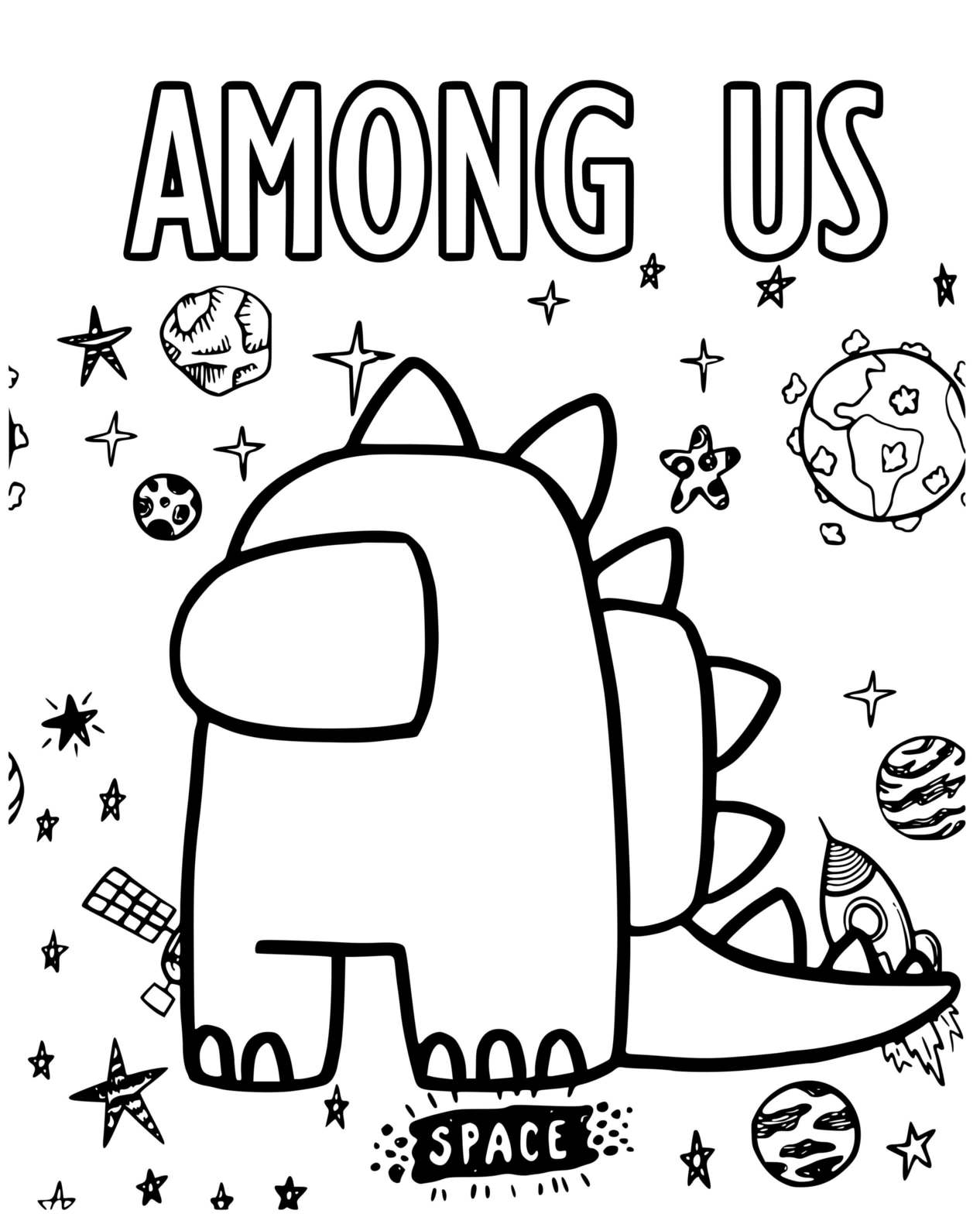 Coloriage Dinosaure Among Us Dans L'espace - Among us à imprimer
