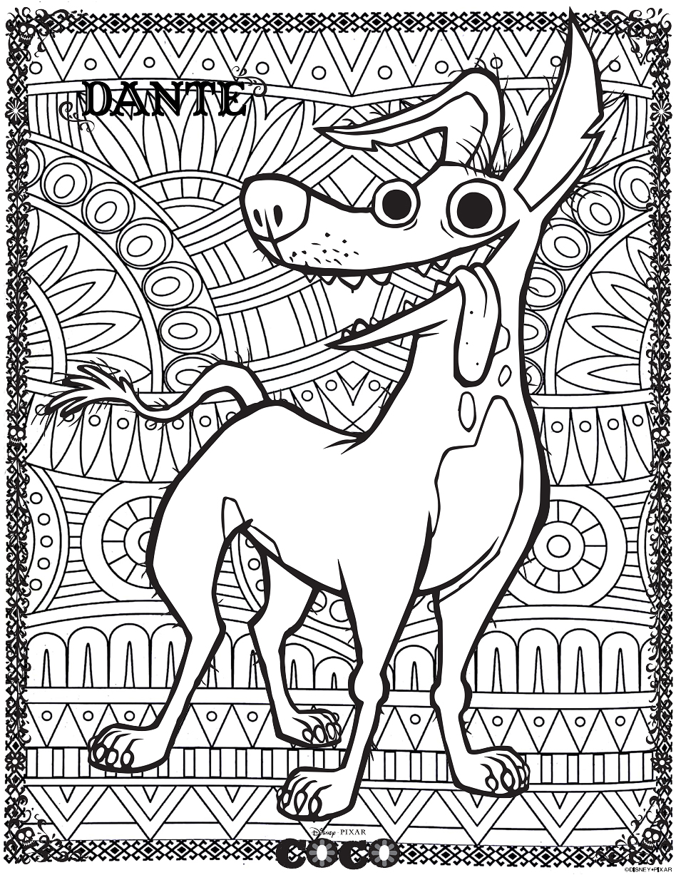 Coloriage Disney Coco Chien Dante Fond Mandala Adulte - Mandala disney à imprimer