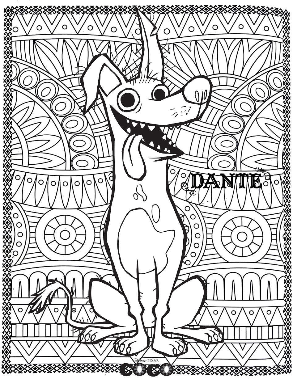 Coloriage Disney Coco Dante Fond Mandala Adulte - Mandala disney à imprimer