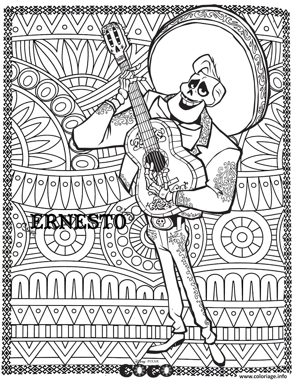 Coloriage Disney Coco Ernesto Adulte - Disney adulte à imprimer