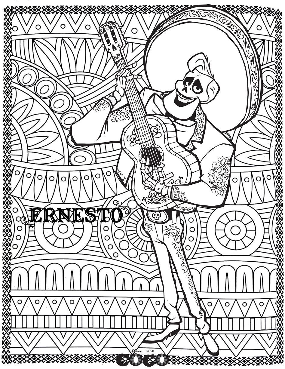 Coloriage Disney Coco Ernesto Fond Mandala Adulte - Mandala disney à imprimer