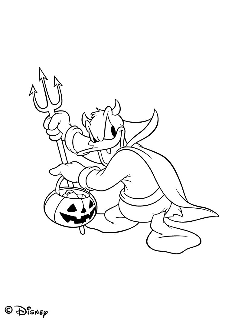 Coloriage Disney Halloween Donald Avec Sa Fourche - Halloween disney à imprimer