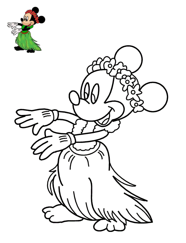 Coloriage Disney Mickey Danse Hula Hawai - Mickey à imprimer