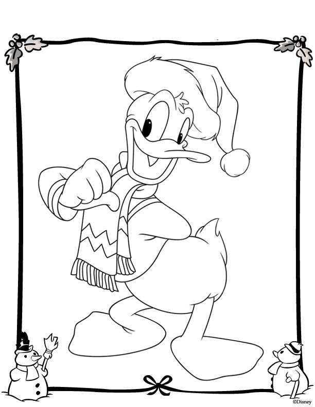 Coloriage Personnages Disney célébrant autour du sapin - Noël Disney à imprimer