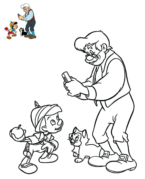 Coloriage Disney Pinocchio Figaro Le Chat Et Geppetto - Pinocchio à imprimer