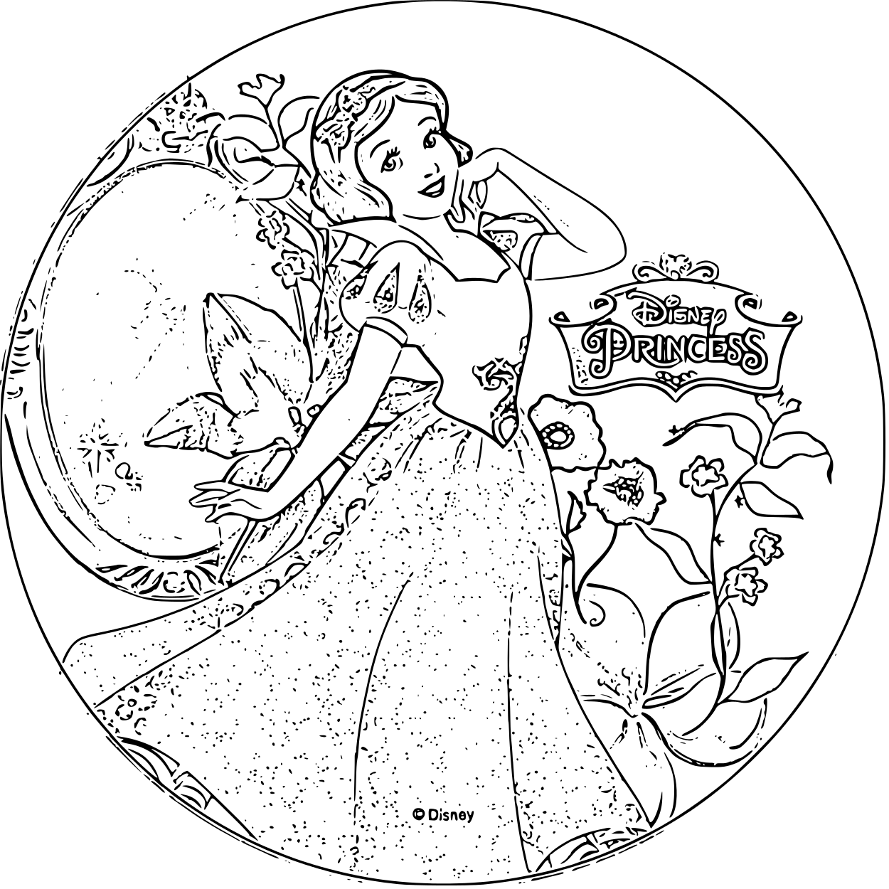 Coloriage Blanche Neige au château enchanté - Princesse disney à imprimer