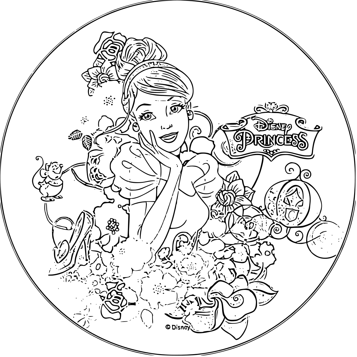 Coloriage Cendrillon en robe de bal scintillante - Princesse disney à imprimer