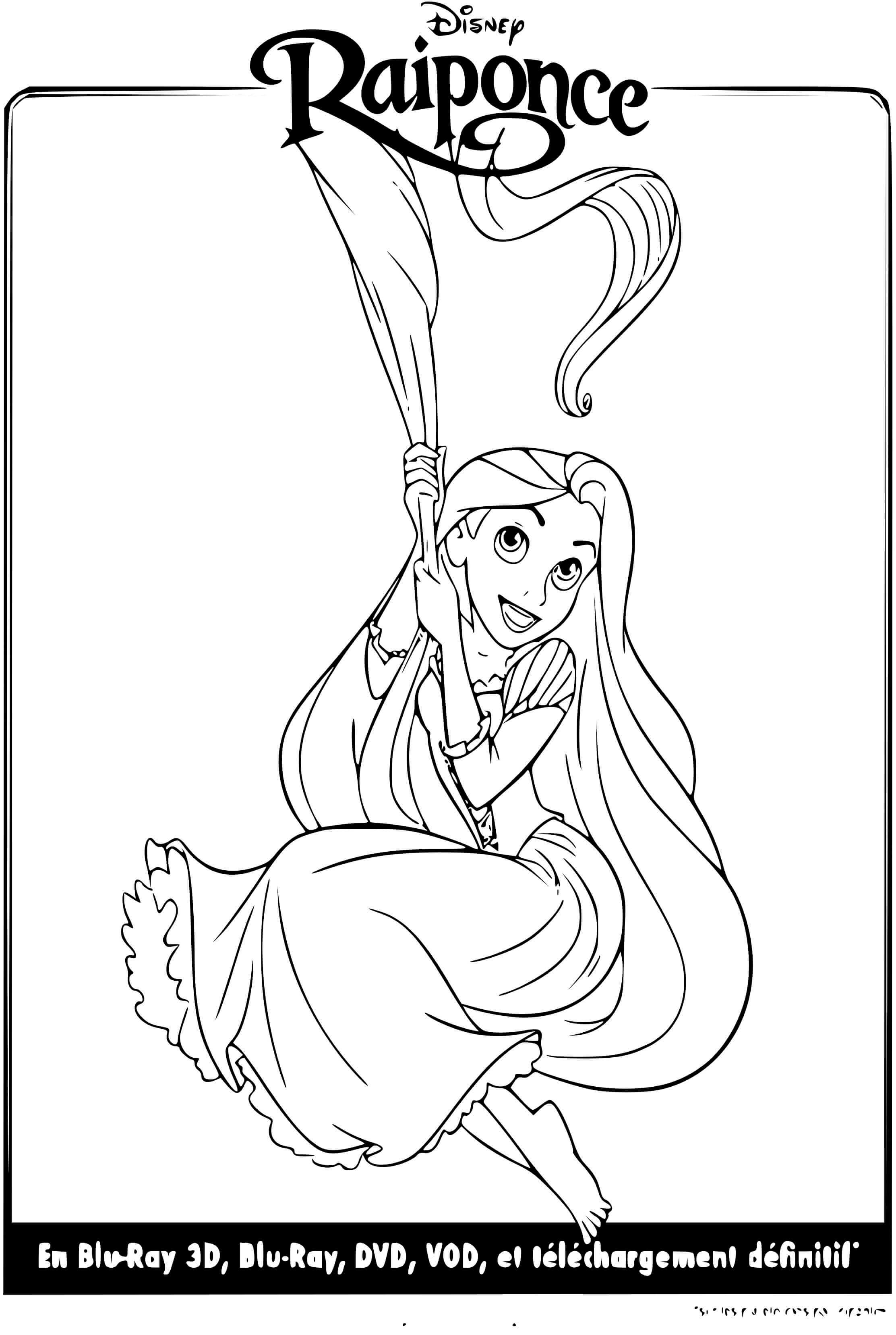 Coloriage Disney Raiponce Agrippee Sur Ses Cheveux - Raiponce à imprimer
