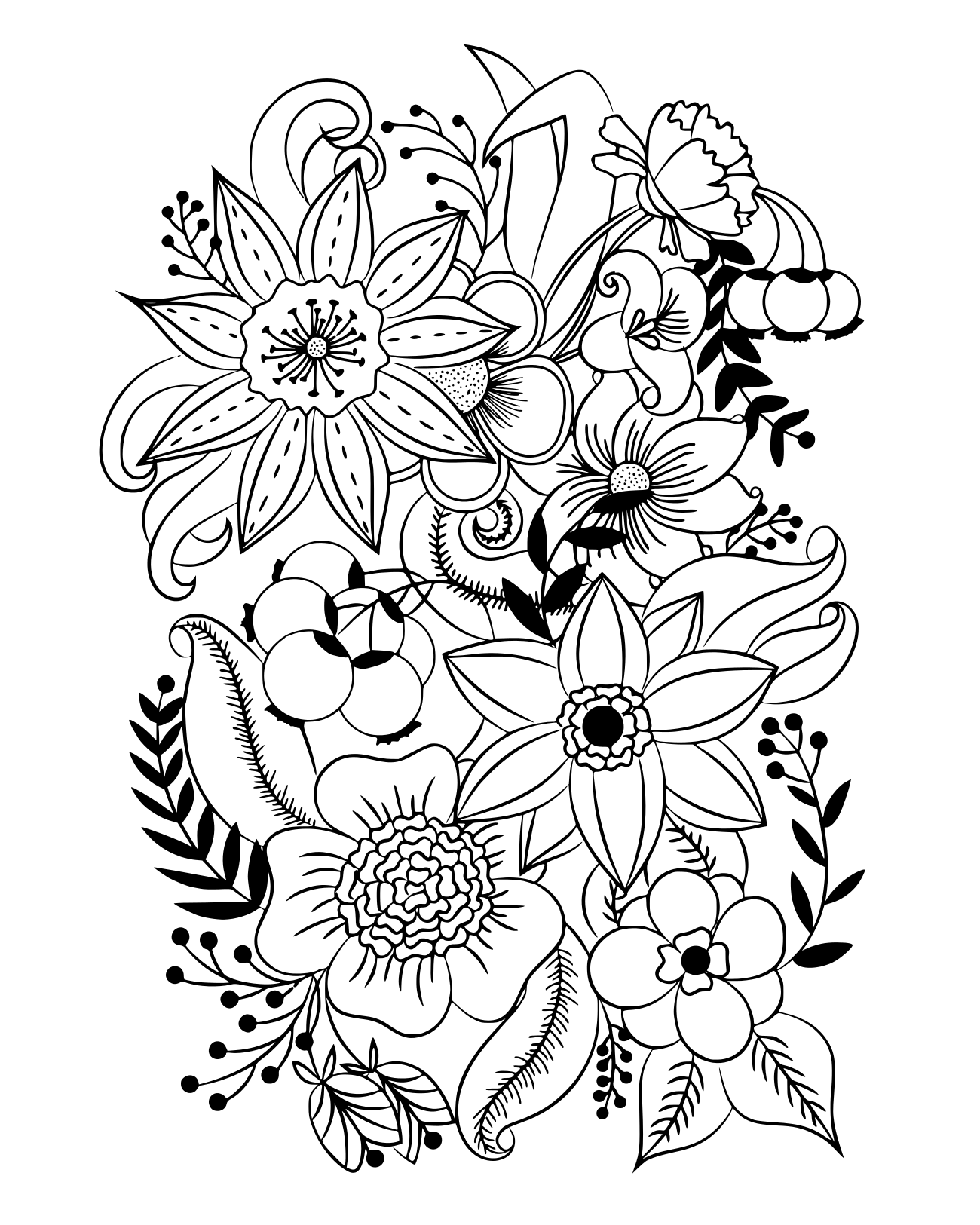 Coloriage Diverses Fleurs Et Feuilles Insipration - Fleurs à imprimer