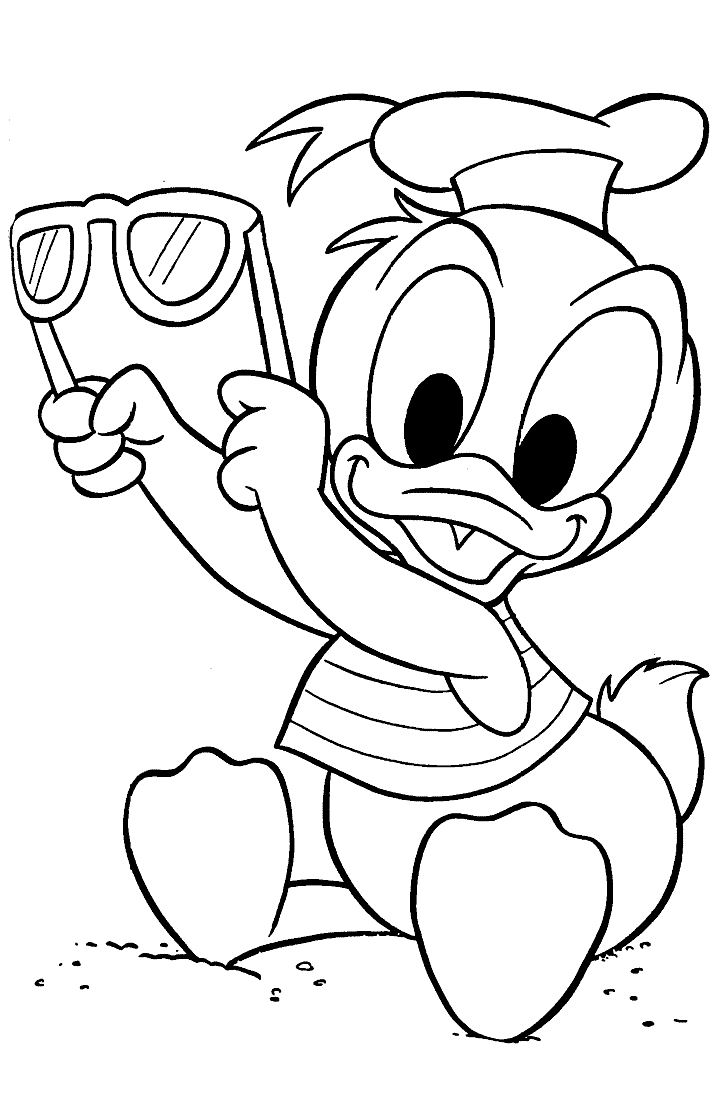 Coloriage Donald Duck bébé au soleil - Disney à imprimer