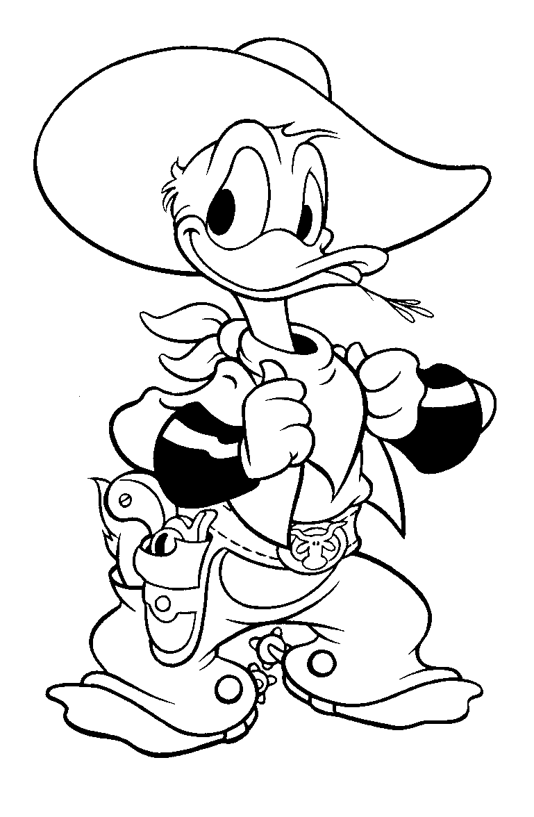 Coloriage Donald Duck Le Cowboy - Alphabet disney à imprimer