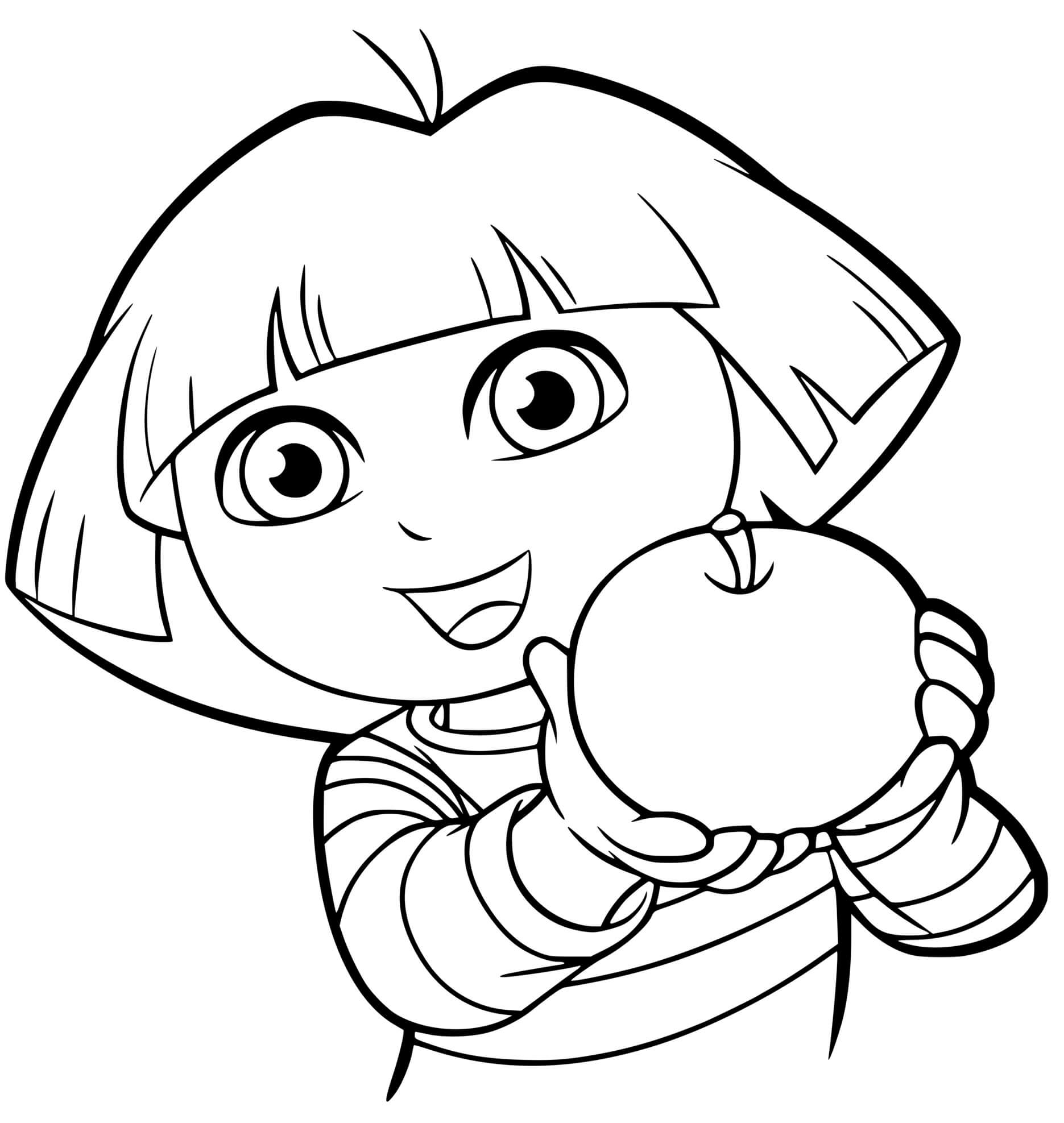 Coloriage Dora Adore Manger Des Pommes - Dora à imprimer