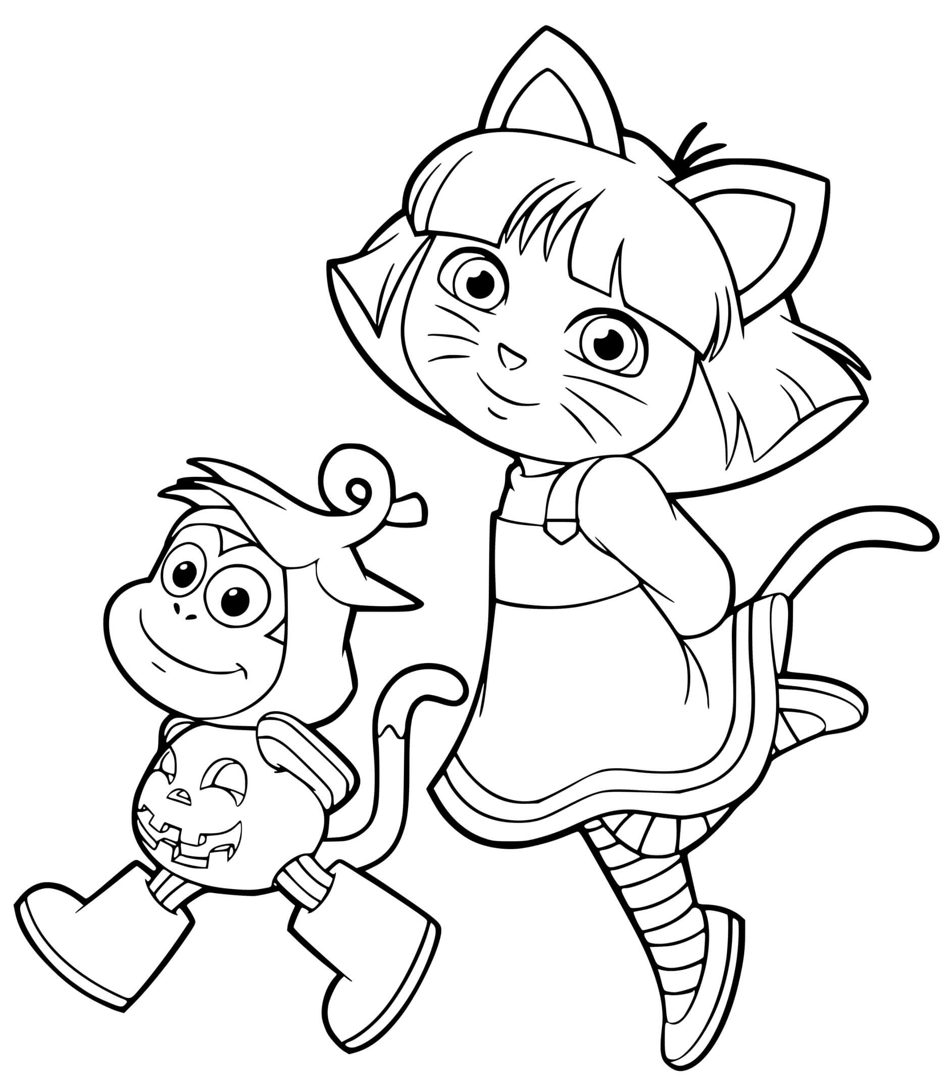 Coloriage Dora Et Babouche Halloween - Dora à imprimer