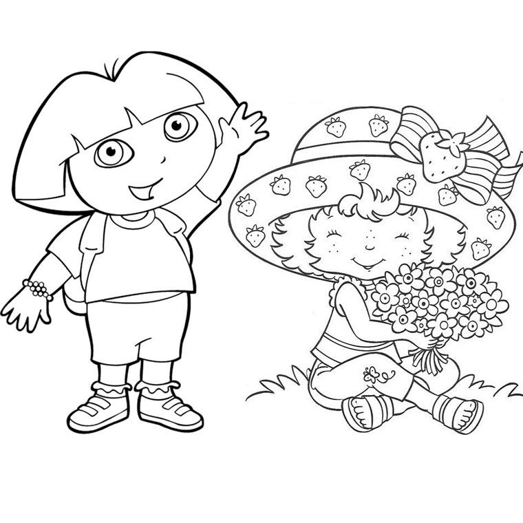 Coloriage Dora Et Charlotte Aux Fraise - Dora à imprimer