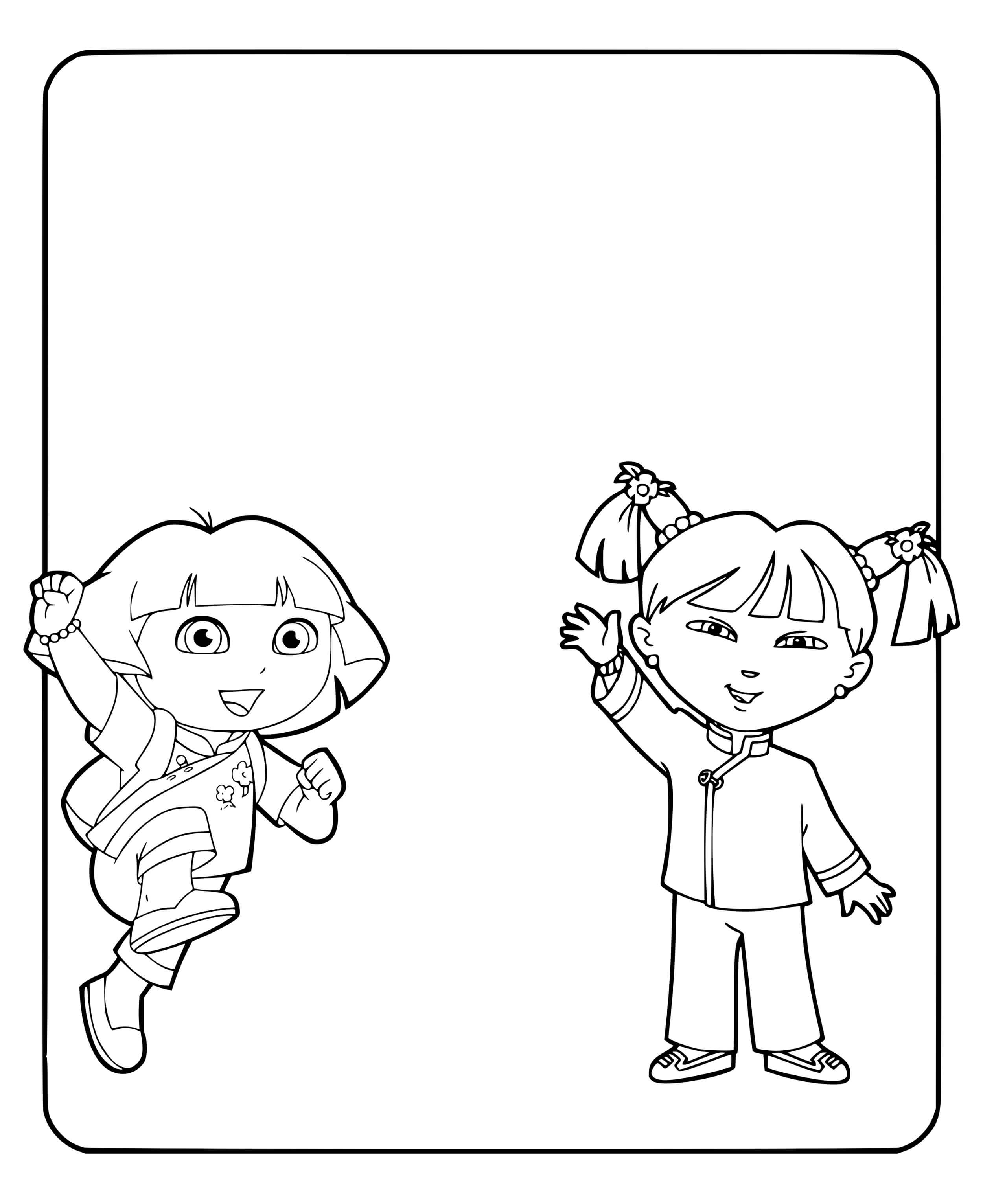 Coloriage Dora Et Son Amie Asiatique Voyage En Chine - Dora à imprimer
