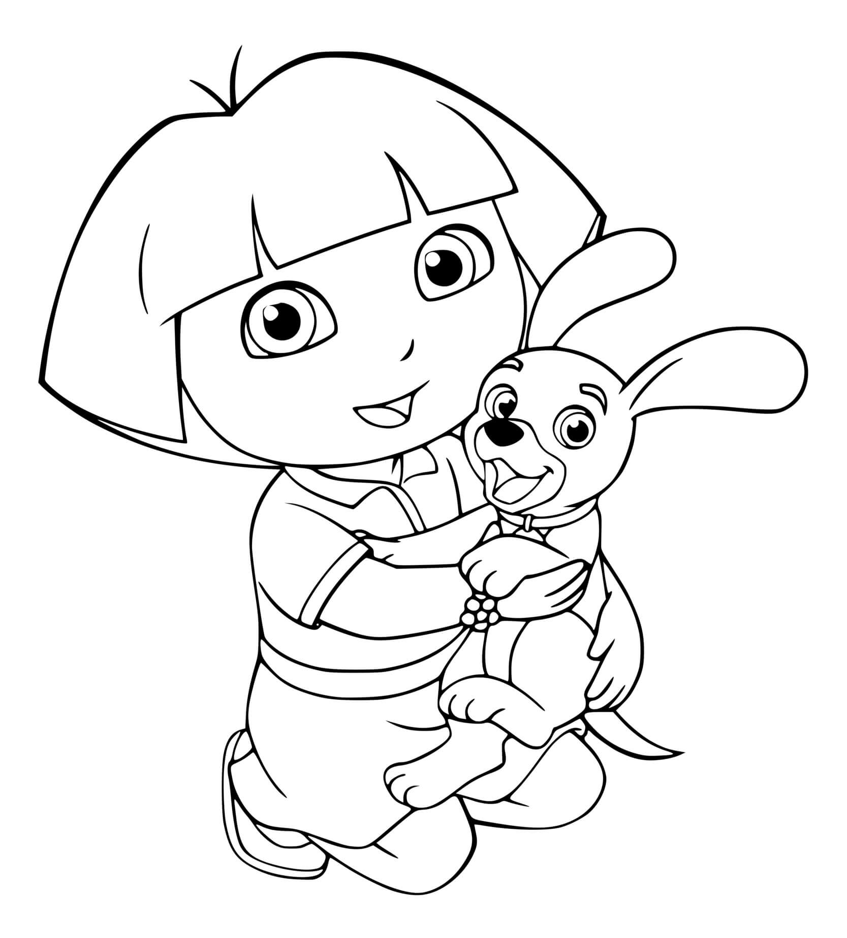 Coloriage Dora Et Son Petit Chien - Dora à imprimer