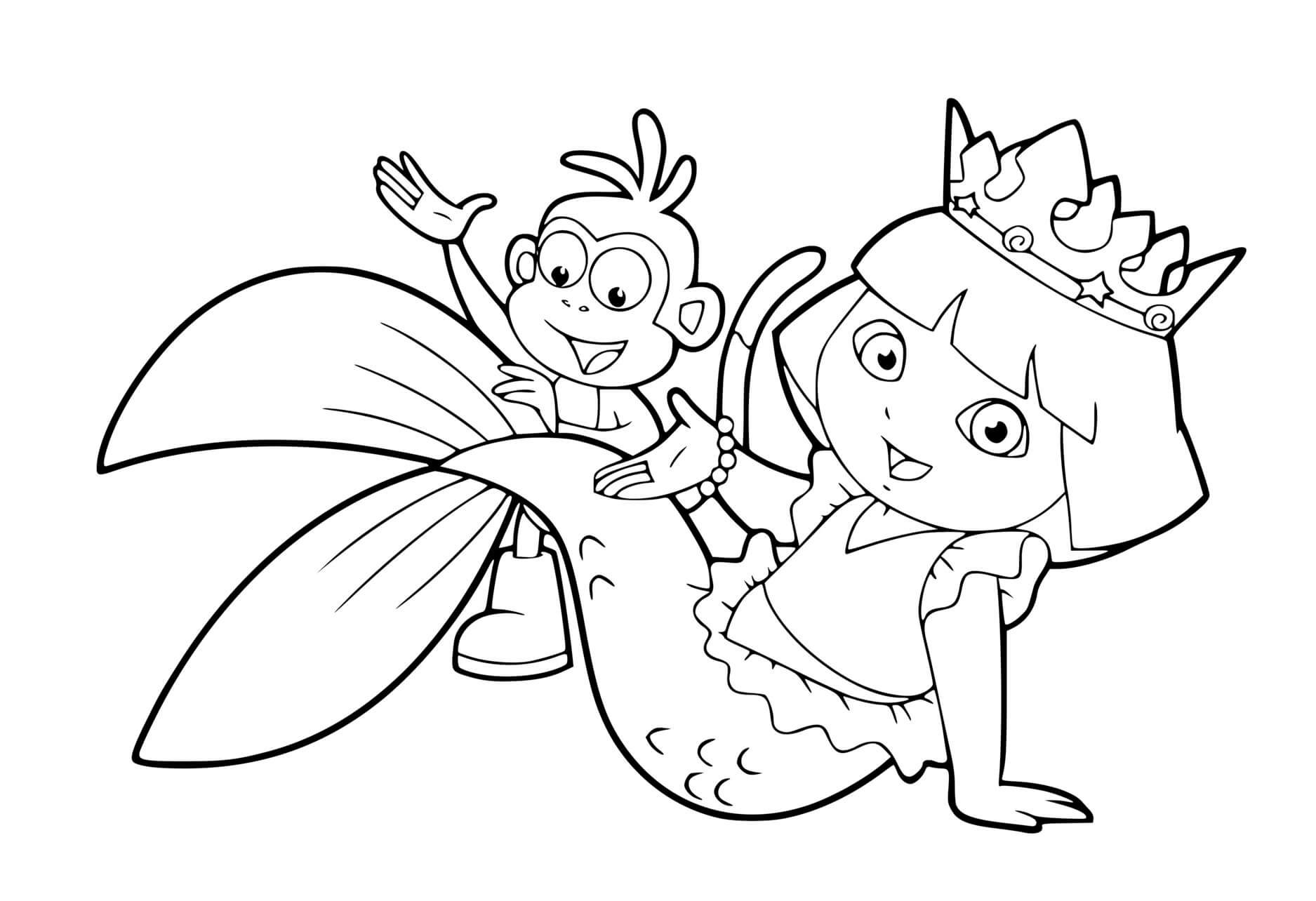 Coloriage Dora Exploratrice La Sirène Avec Babouche - Dora à imprimer