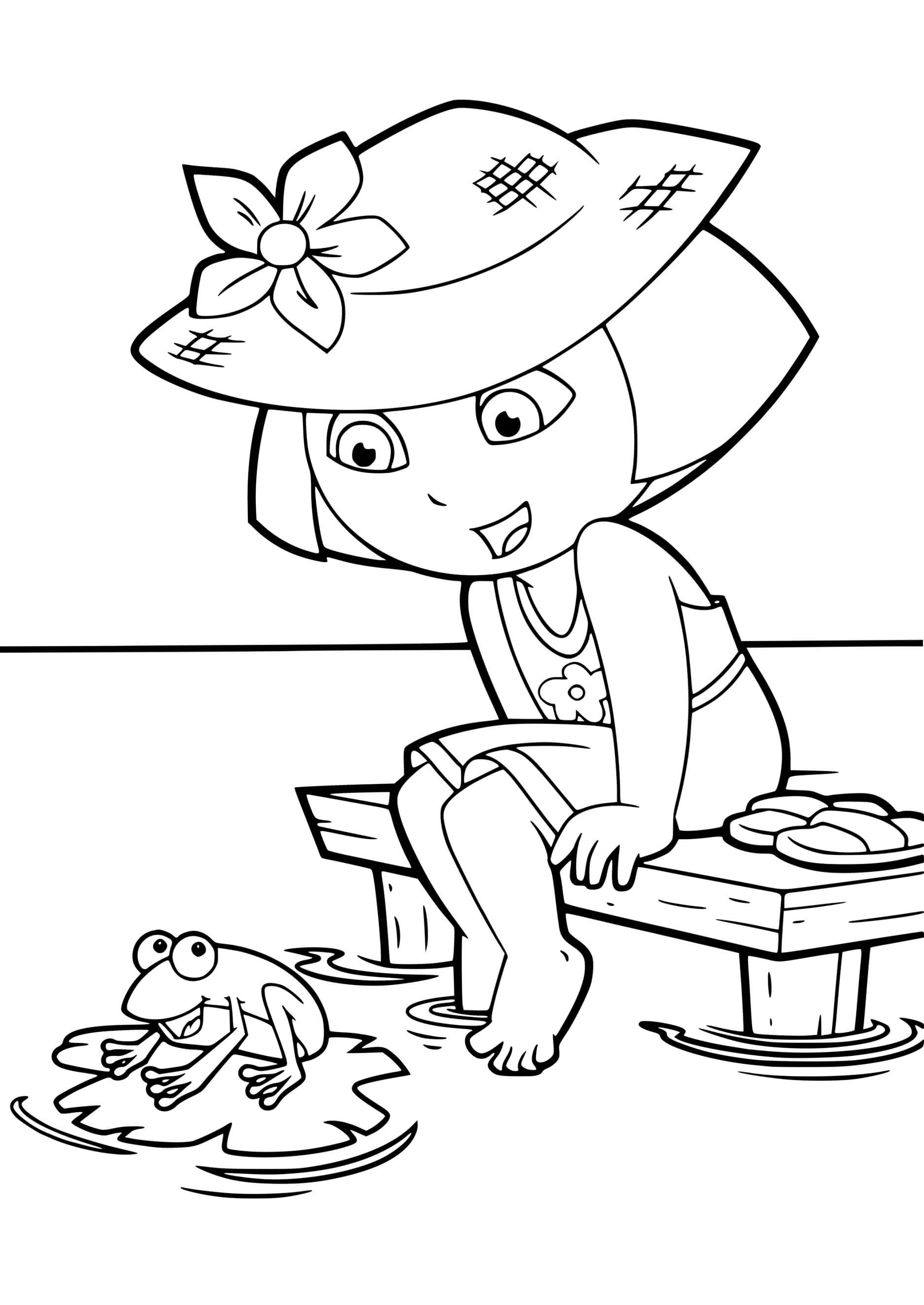 Coloriage Dora Fait Du Camping Près Du Lac Avec Une Grenouille - Dora à imprimer