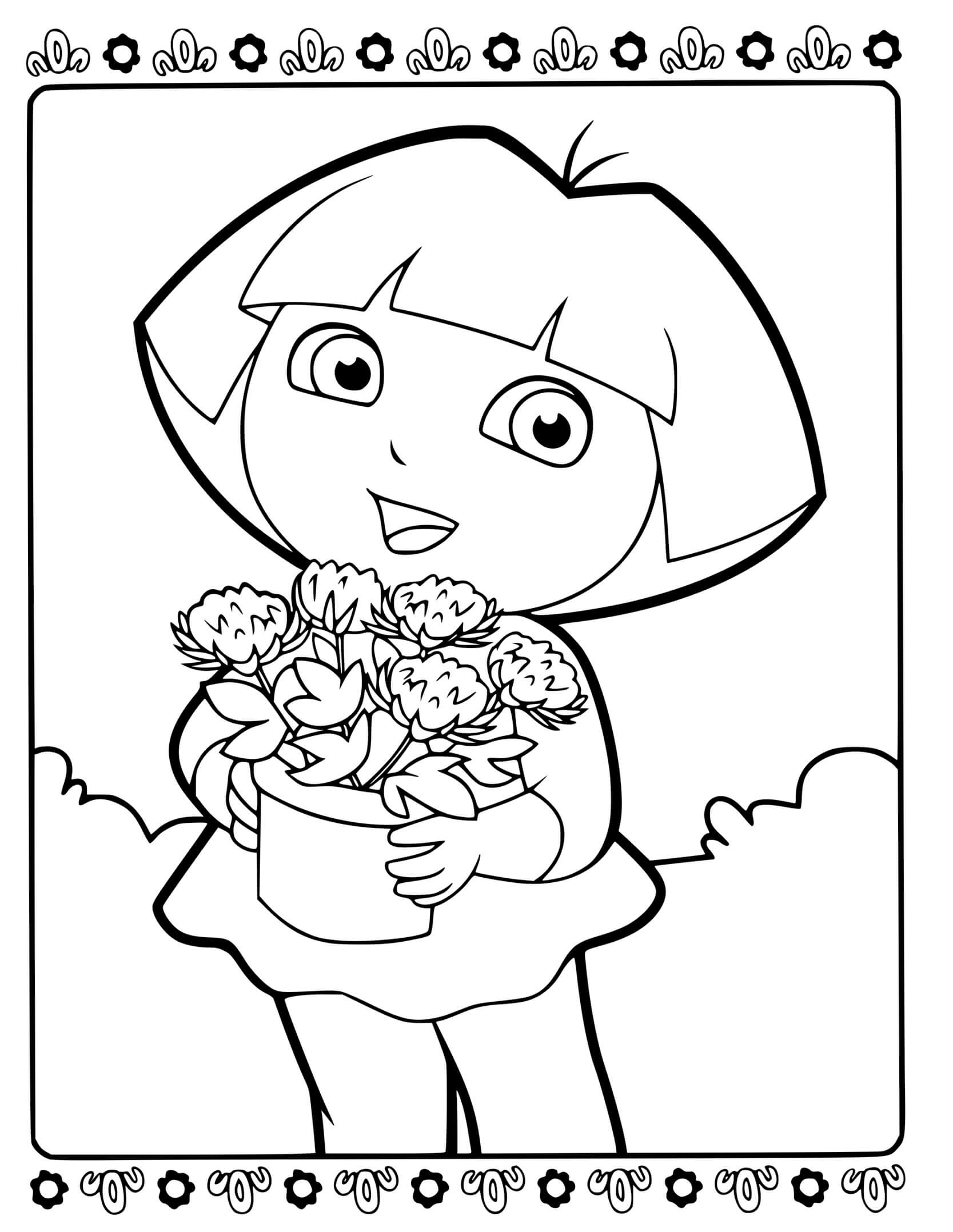 Coloriage Dora Fait Du Jardinage - Dora à imprimer