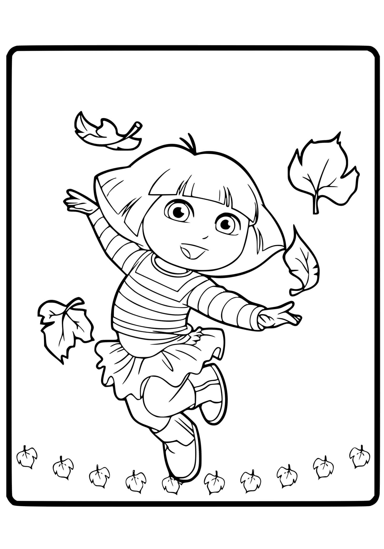 Coloriage Dora Feuille Automne - Dora à imprimer
