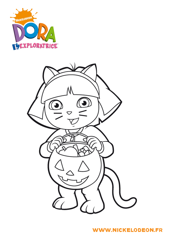 Coloriage Dora Halloween Citrouille - Dora à imprimer