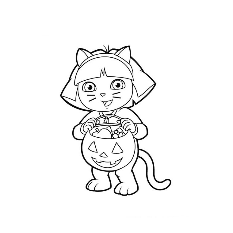 Coloriage Dora Halloween - Dora à imprimer