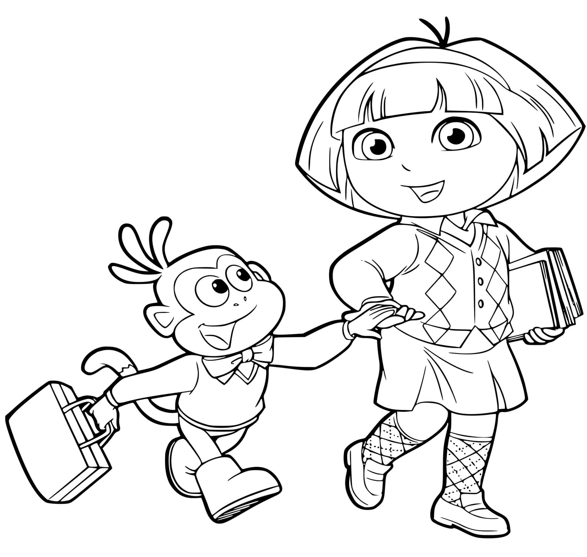 Coloriage Dora Retourne A L'école Rentrée Scolaire - Dora à imprimer