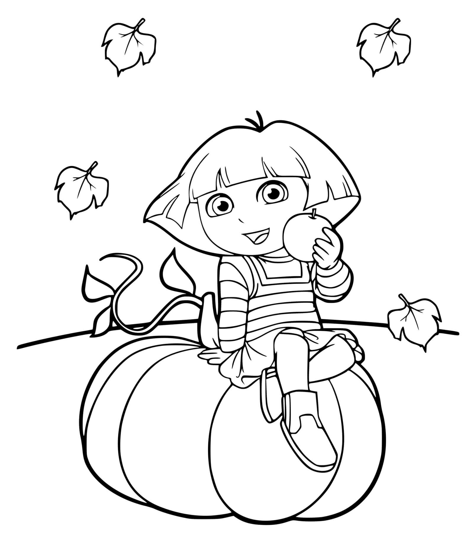 Coloriage Dora Sur Une Citrouille Halloween - Dora à imprimer