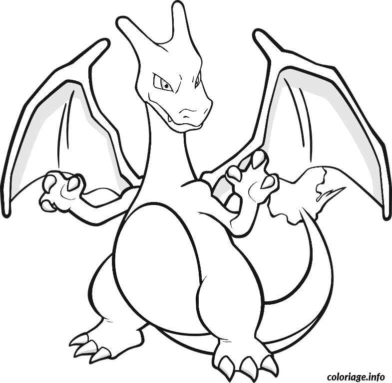Coloriage Dracaufeu Charizard Pokemon Rouge Feu - Dracaufeu à imprimer