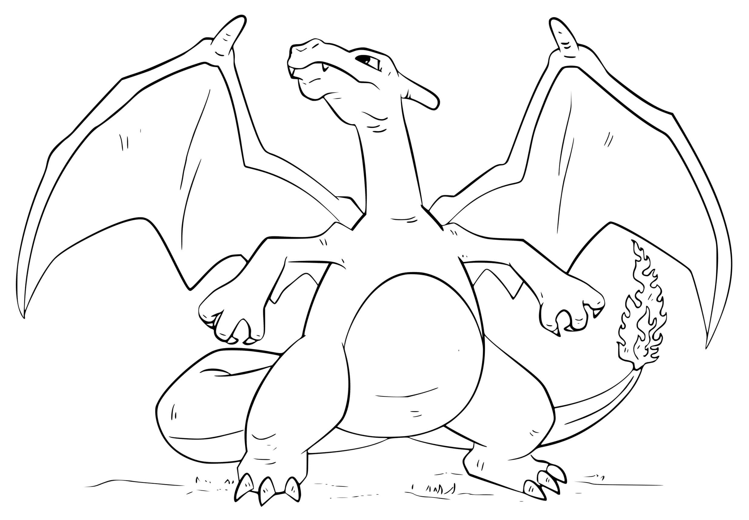 Coloriage Dracaufeu Pokemon Flamme Crache Du Feu - Dracaufeu à imprimer