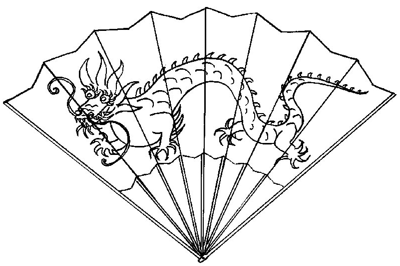 Coloriage Dragon Dessine Sur Un Eventail - Dragon à imprimer