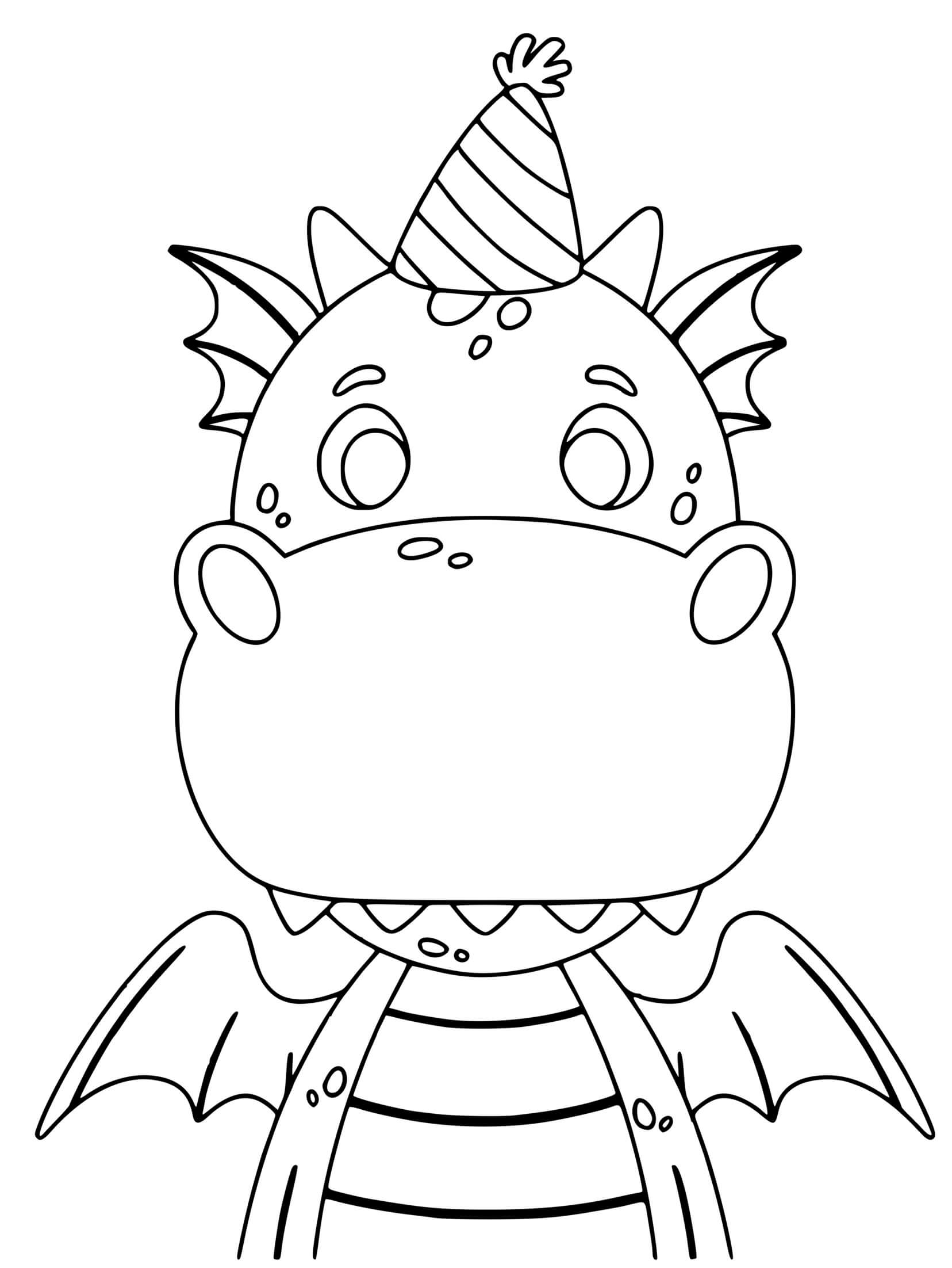 Coloriage Dragon Facile Anniversaire Avec Un Petit Chapeau - Dragon à imprimer
