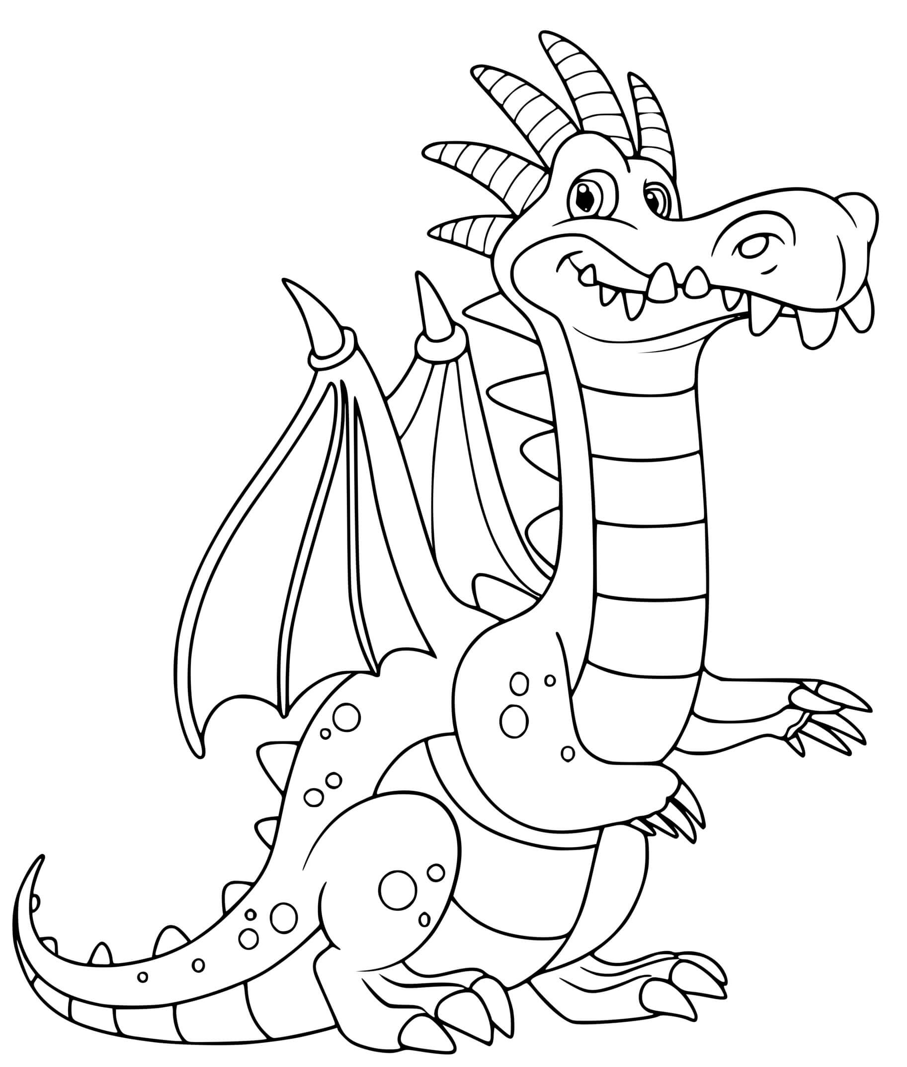 Coloriage Dragon Facile Avec De Grandes Ailes Pour Voler - Dragon à imprimer