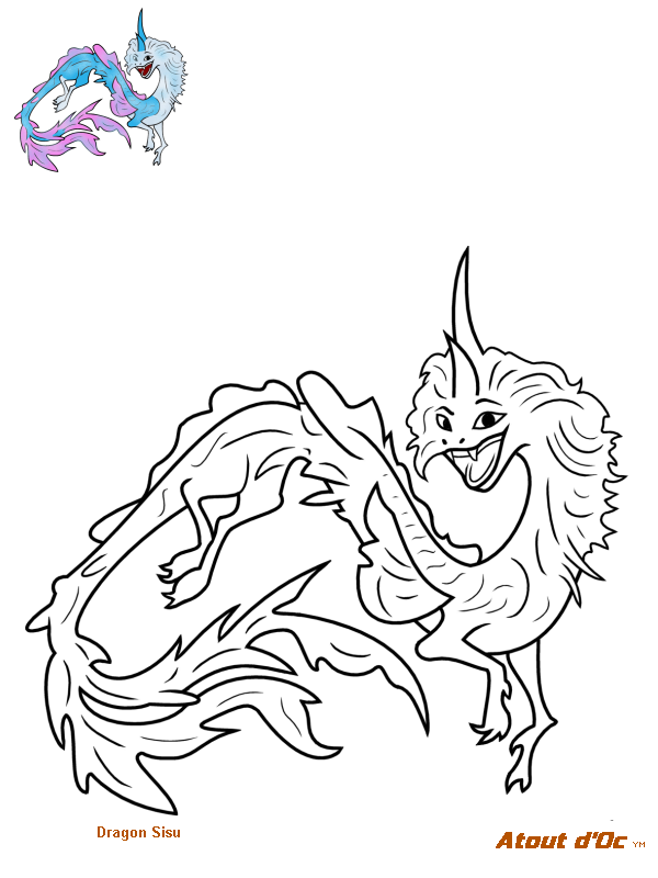 Coloriage Dragon Sisu Raya Disney - Raya et le Dernier Dragon à imprimer