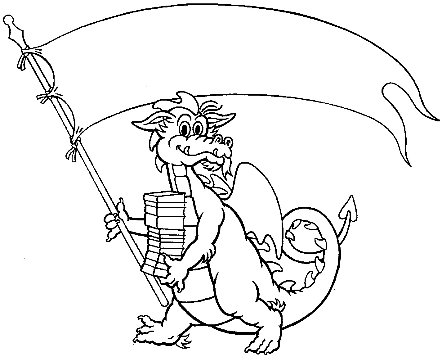 Coloriage Dragon Tient Un Drapeau - Dragon à imprimer