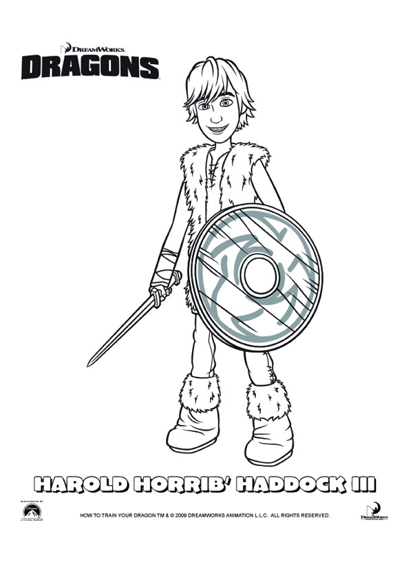 Coloriage Harold et les dragons 3D du film - Dragon à imprimer