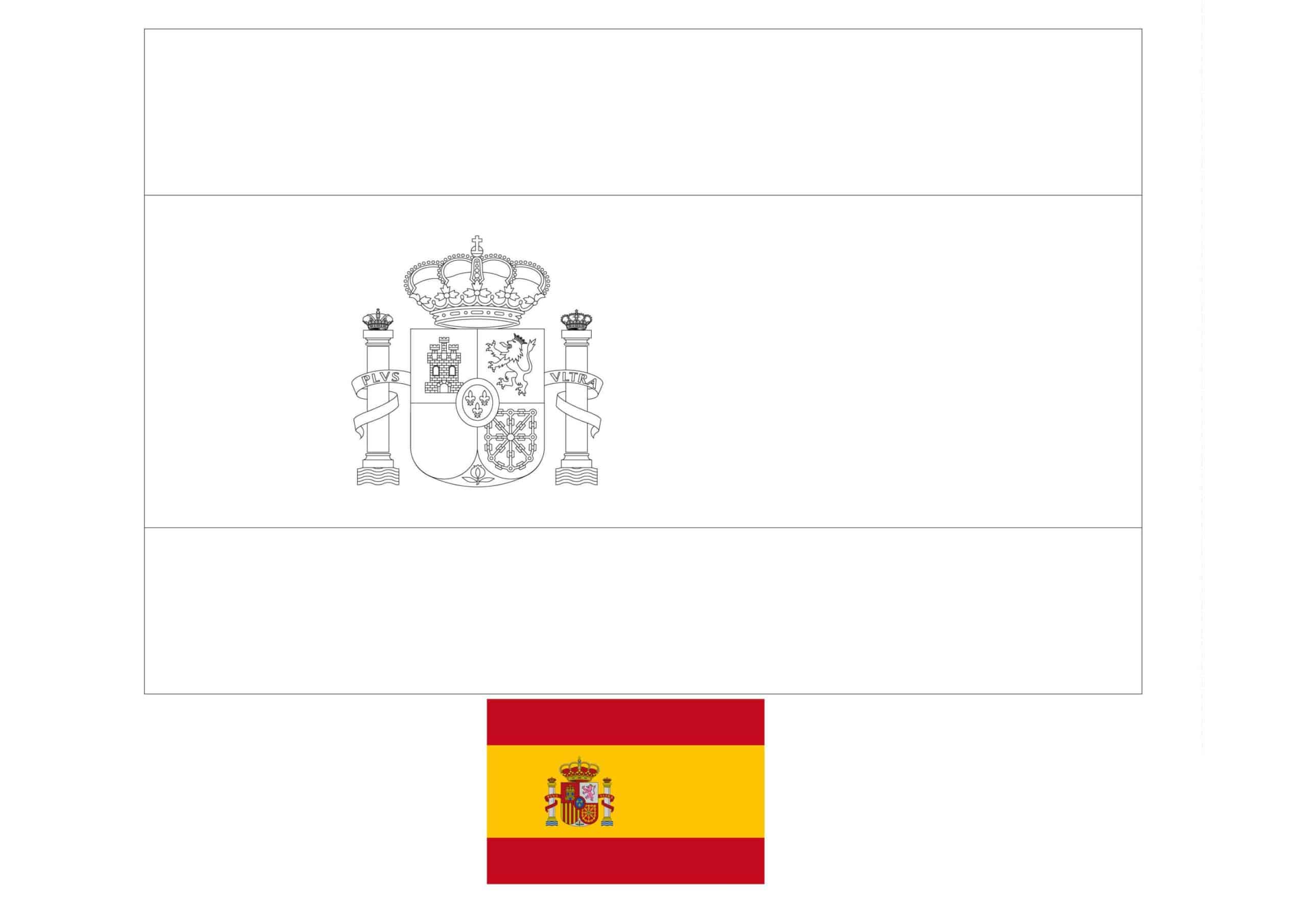 Coloriage Drapeau Espagne Avec Exemple Couleur - Drapeau à imprimer