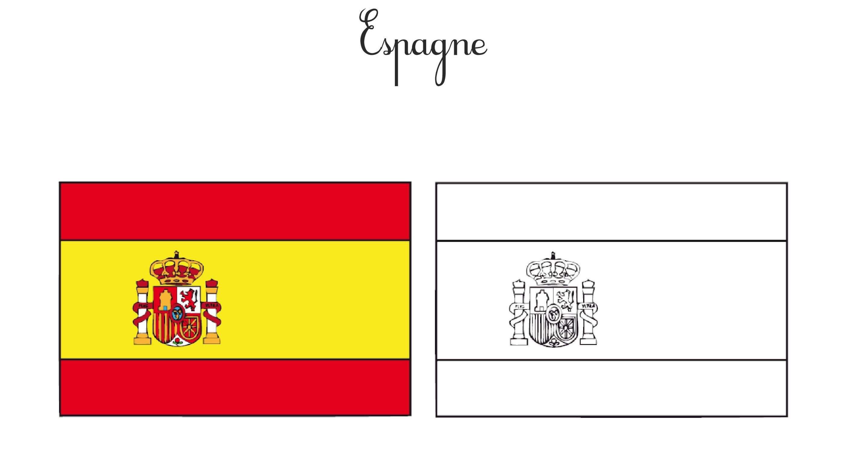 Coloriage Drapeaux Espagne Noir Et Blanc Et Couleurs - Espagne à imprimer
