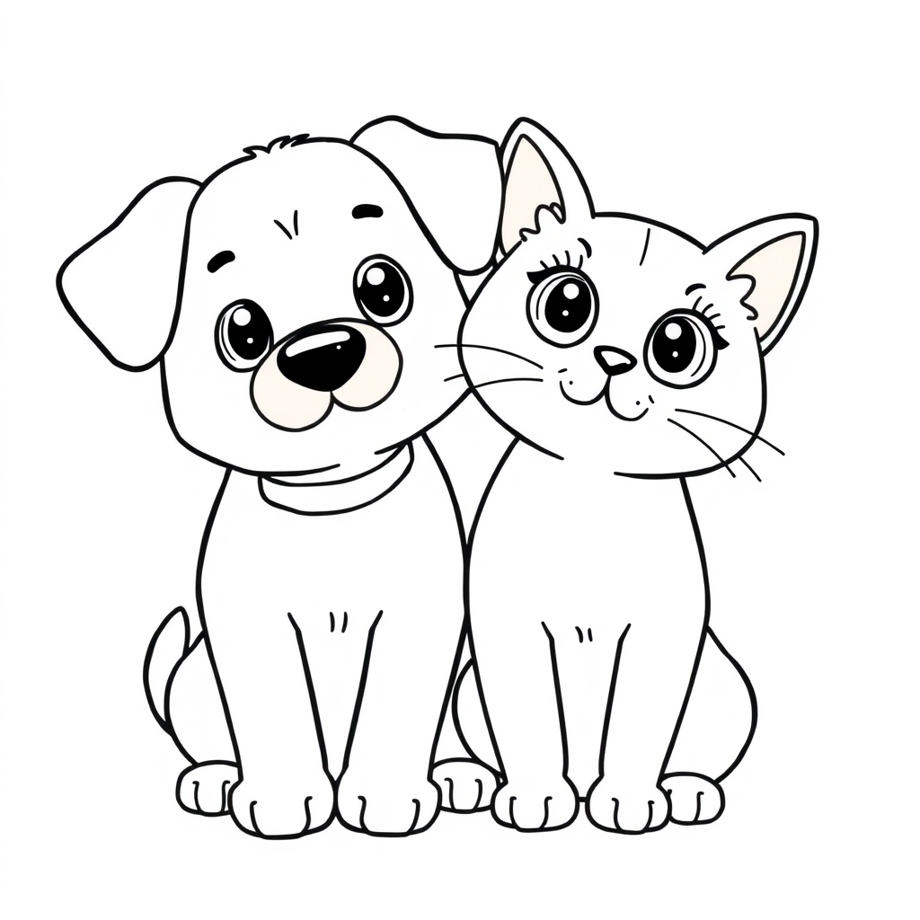 Coloriage Duo Adorable Chiot Et Chaton - Chien et chat à imprimer