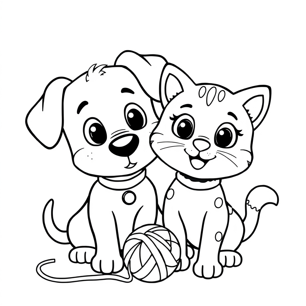 Coloriage Duo Inseparable Balle Et Os - Chien et chat à imprimer
